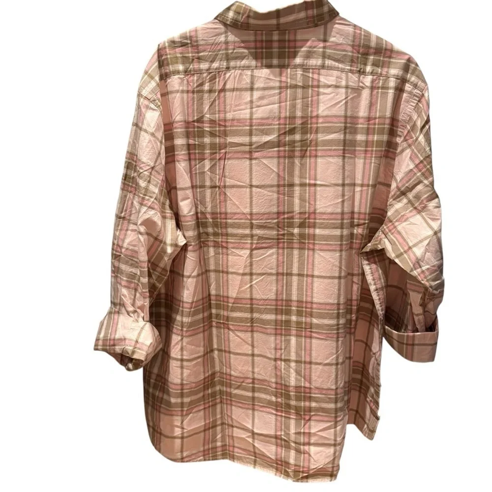 NWOT- Banana Republic Pink and Brown Check Slim Untucked Shirt